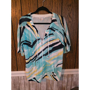 Women's Christopher & Banks Blue Black Cardigan Sweater L